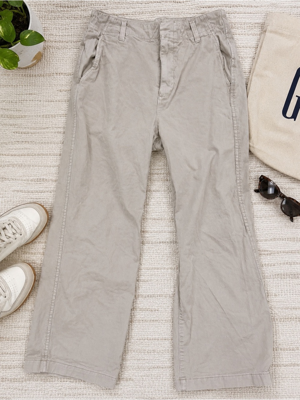 GAP Wide Leg Khaki Chino Pants Beige Cotton Casual Utility Style